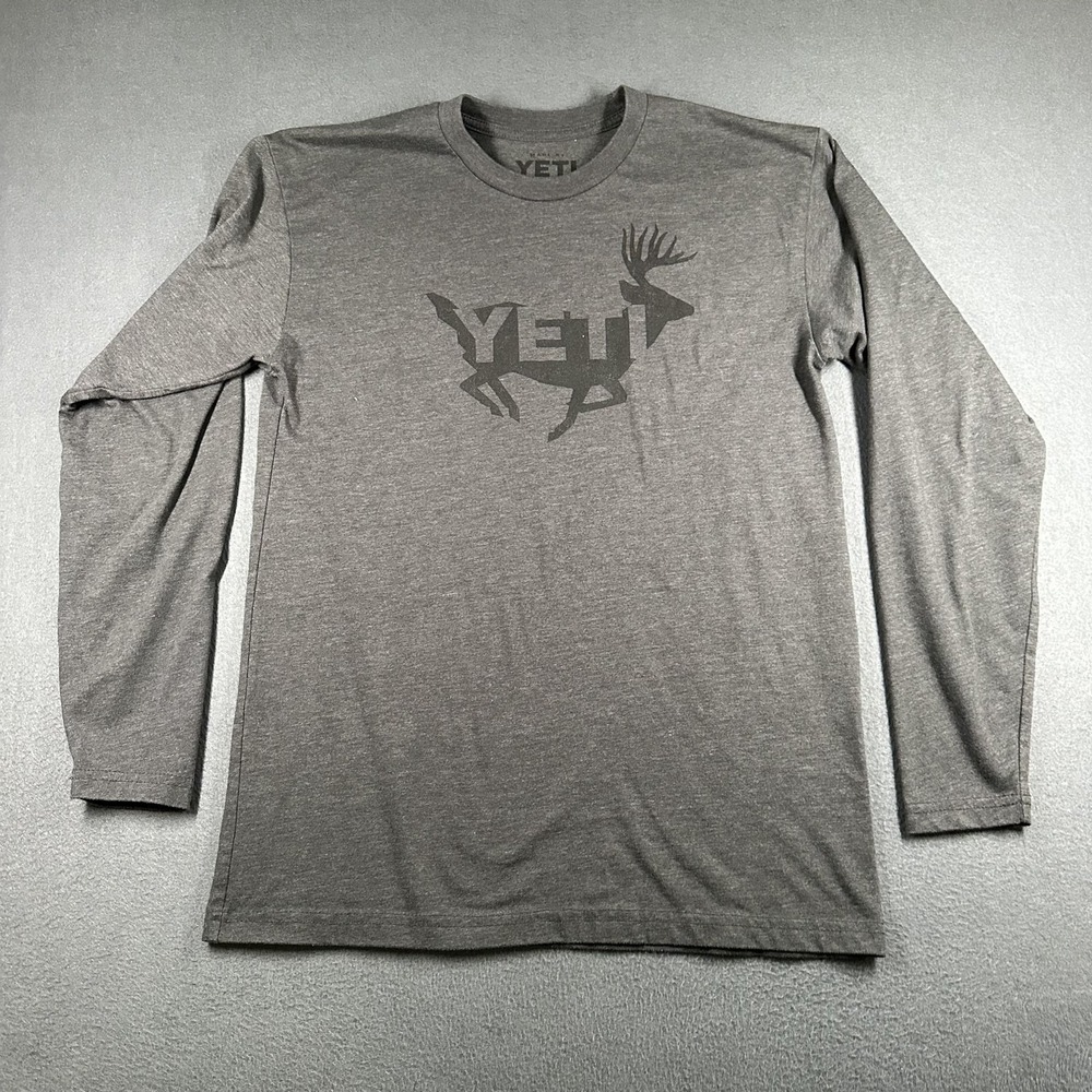 Yeti Shirt Mens Medium Gray Deer Logo Graphic Long Sleeve Tee Tagless Outdoor